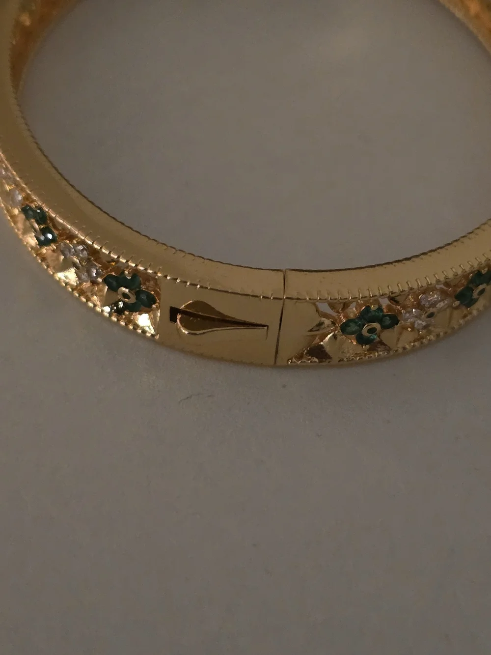 22kgp Dubai Jewelry Gold Tone Floral Green Enamel Ring and Bangle Set - Picture 12 of 15